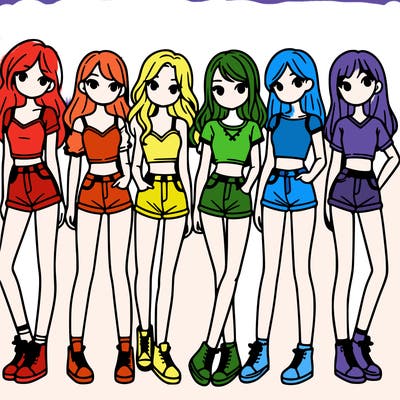 a group of girls wearing crop tops and shorts