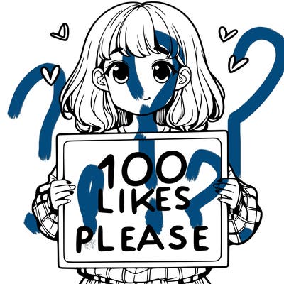 a girl holding a sign saying 100 likes please
