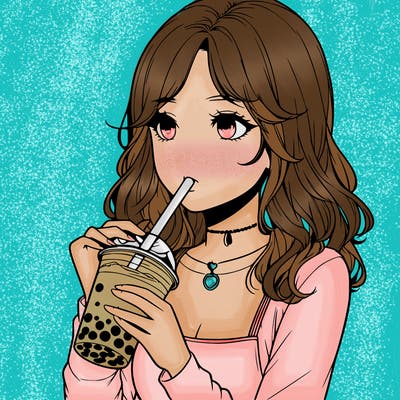 realistic girl drinking boba tea