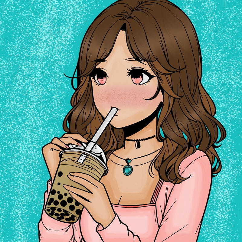 realistic girl drinking boba tea