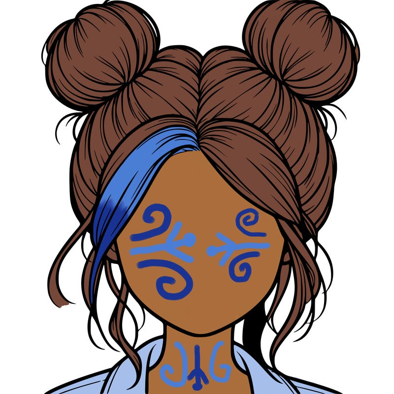 realistic girl with buns on the top of her hair