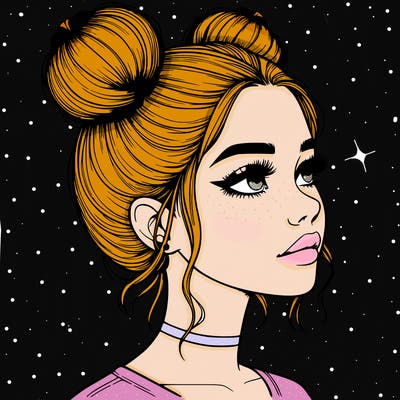 realistic girl with buns on the top of her head