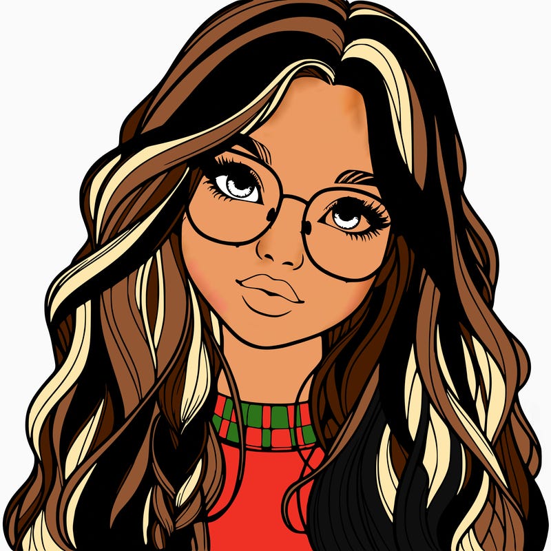 girl with long hair and freckles and glasses realistic