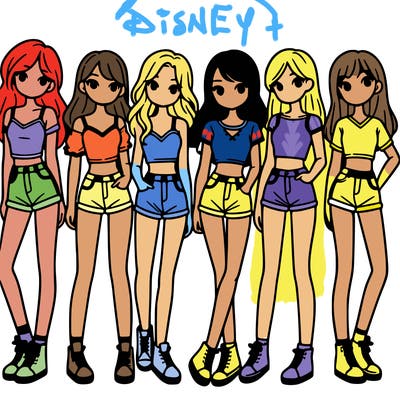 a group of girls wearing crop tops and shorts