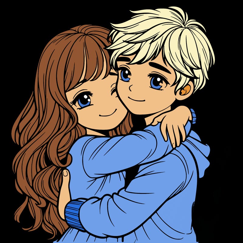 realistic girl and boy hugging