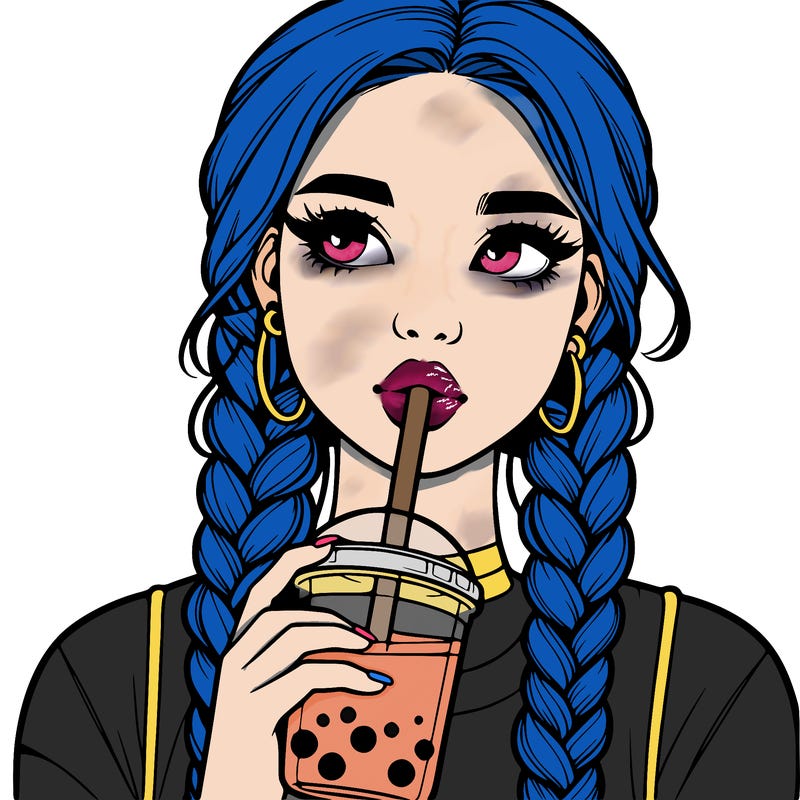 realistic girl with braided hair drinking boba
