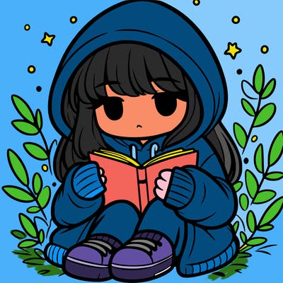 girl in oversized hoodie reading a book