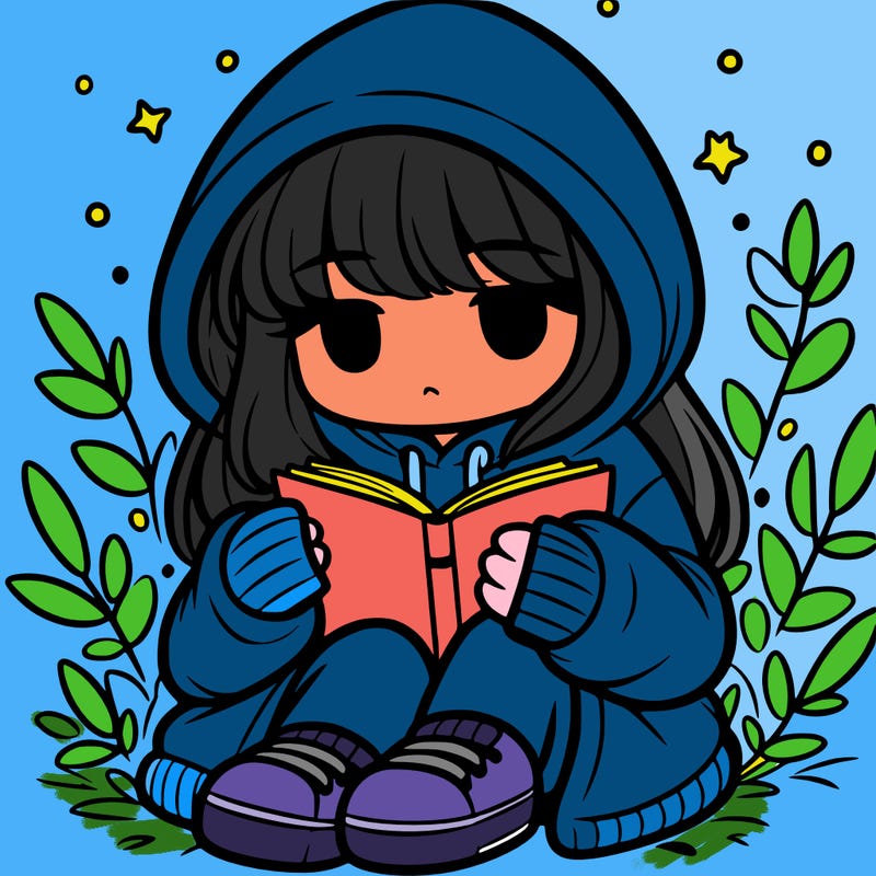 girl in oversized hoodie reading a book