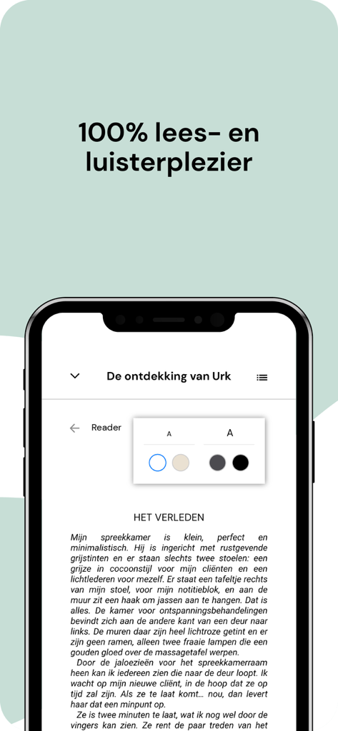 Bookchoice app displaying an e-book with adjustable reading background and font settings