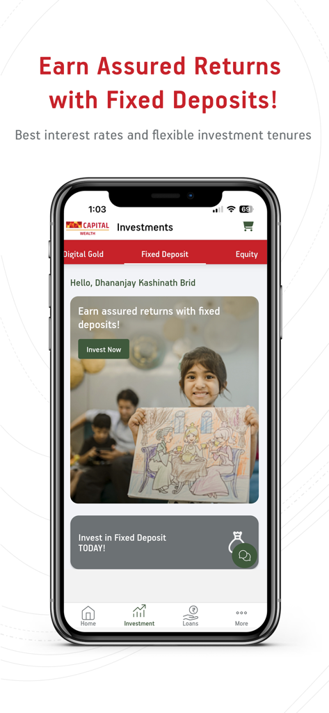 Aditya Birla Capital - Wealth - Aditya Birla Capital Wealth app interface showing fixed deposit investment options and assured returns