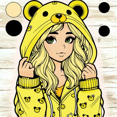 realistic girl in a animal pjs hoodie