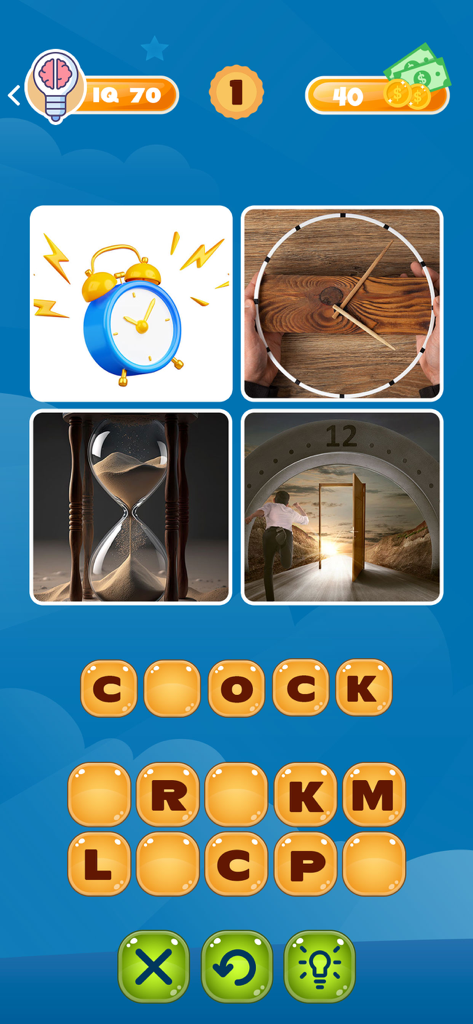 Word Puzzle - 4 pics 1 word - Gameplay of Word Puzzle 4 pics 1 word showing a puzzle with clock and hourglass images