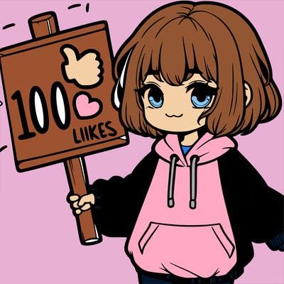 a cute girl with a beggybsweatshirt and is holding a 100likes on it