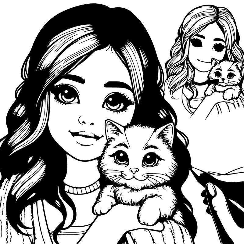 realistic girl with cat