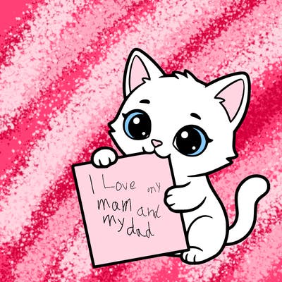 a small cat with a blank sheet of paper in its hand. the cat is sooooooo cute!