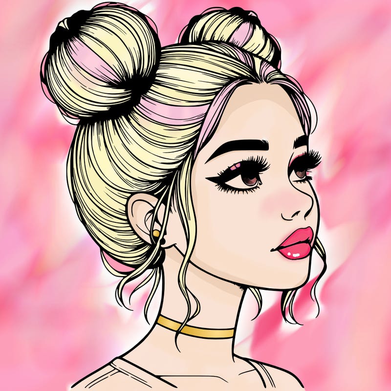 realistic girl with buns on the top of her head