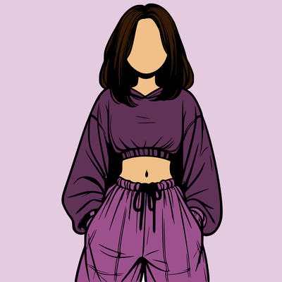 realistic girl faceless with baggy pants and a crop top