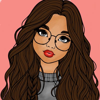 girl with long hair and freckles and glasses realistic