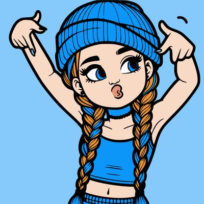 realistic teenage girl with braids and a beanie and crop top doing 🫶🏼