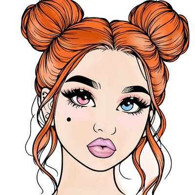 realistic girl with two buns on her hair and lips