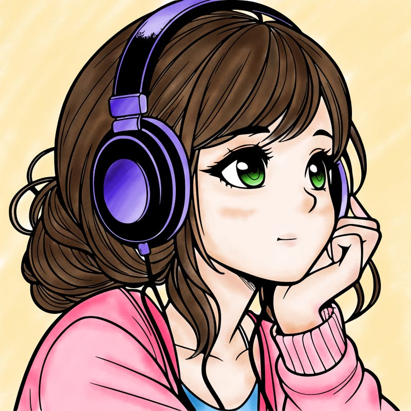 a realistic girl listening to music
