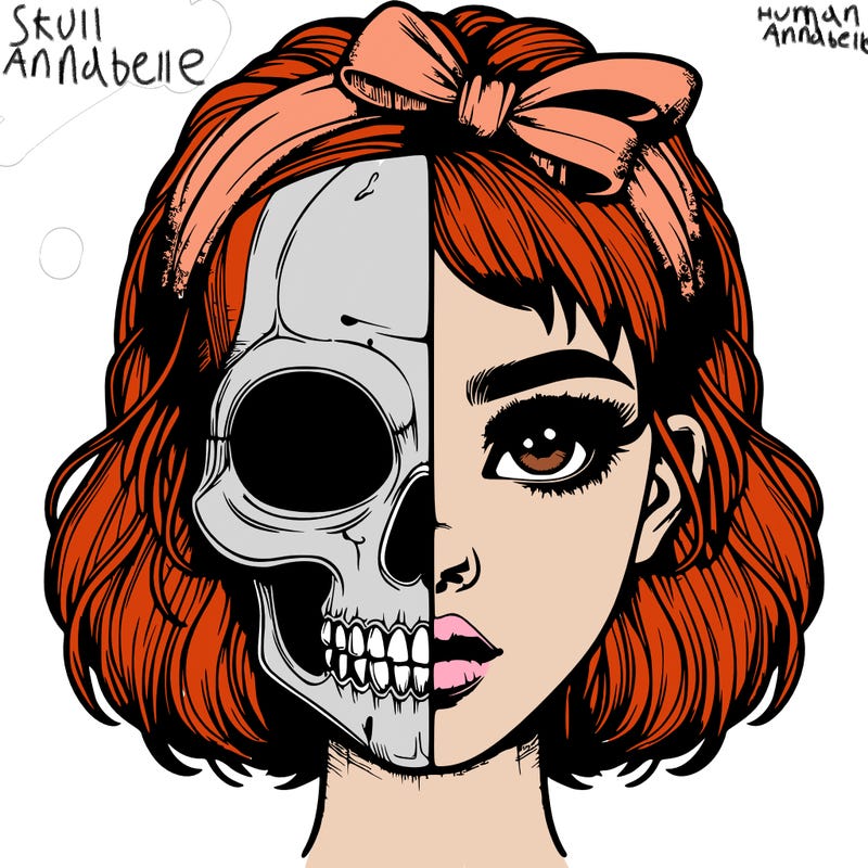 realistic girl with half skull mask