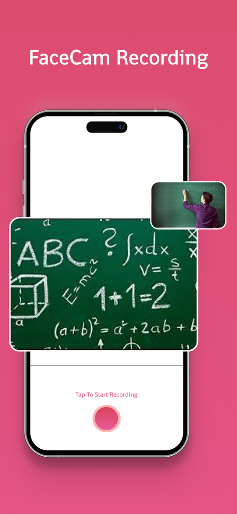 Screen Recorder - iRecorder - iRecorder screen recording app showing the FaceCam feature for an educational math tutorial