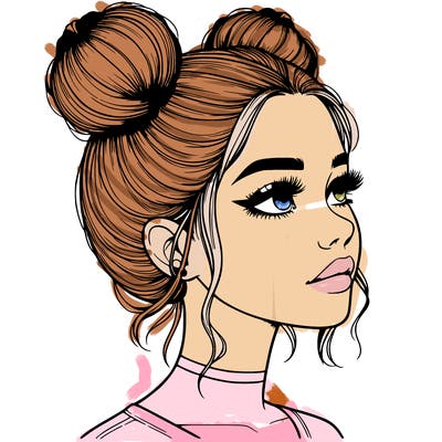 realistic girl with buns on the top of her head