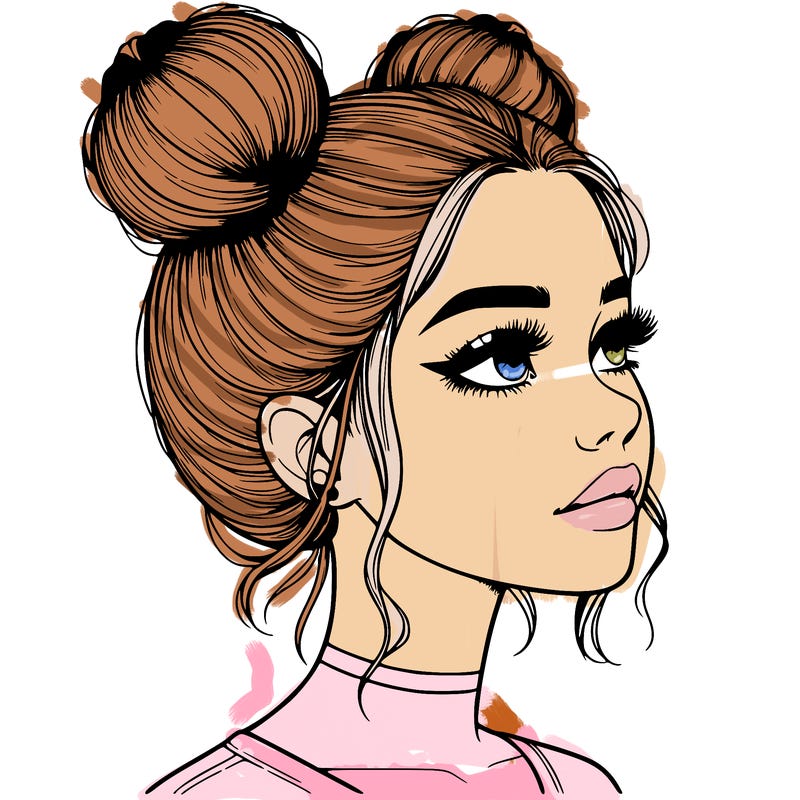 realistic girl with buns on the top of her head