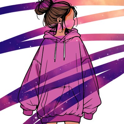 realistic girl with a oversized sweatshirt on and a bun