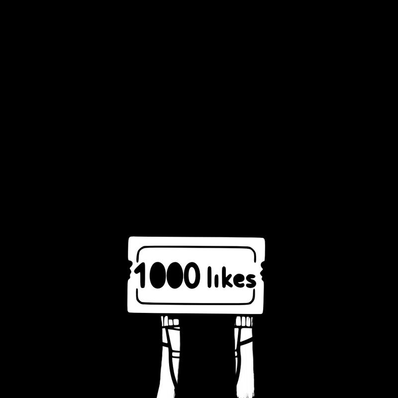 a chibi girl with a shocked expression with a sign that says "1000 likes" with confetti around her