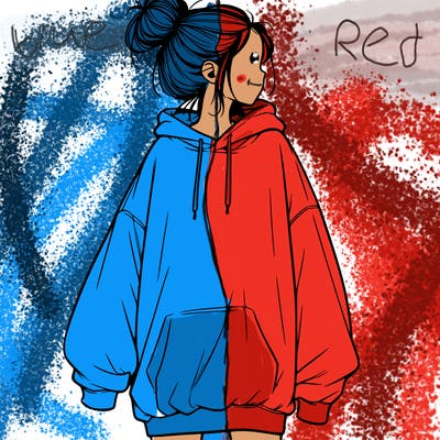 realistic girl with a oversized sweatshirt on and a bun