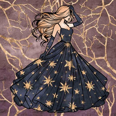 realistic woman with dress flowing in the wind