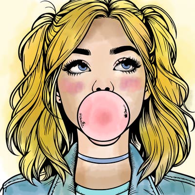 realististic girl blowing bubble -gum