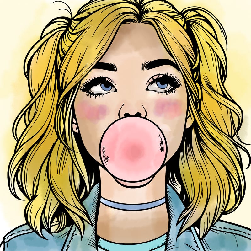 realististic girl blowing bubble -gum