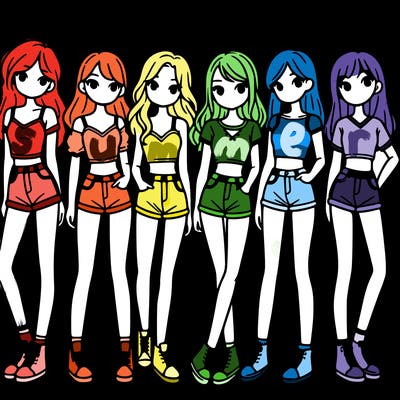 a group of girls wearing crop tops and shorts