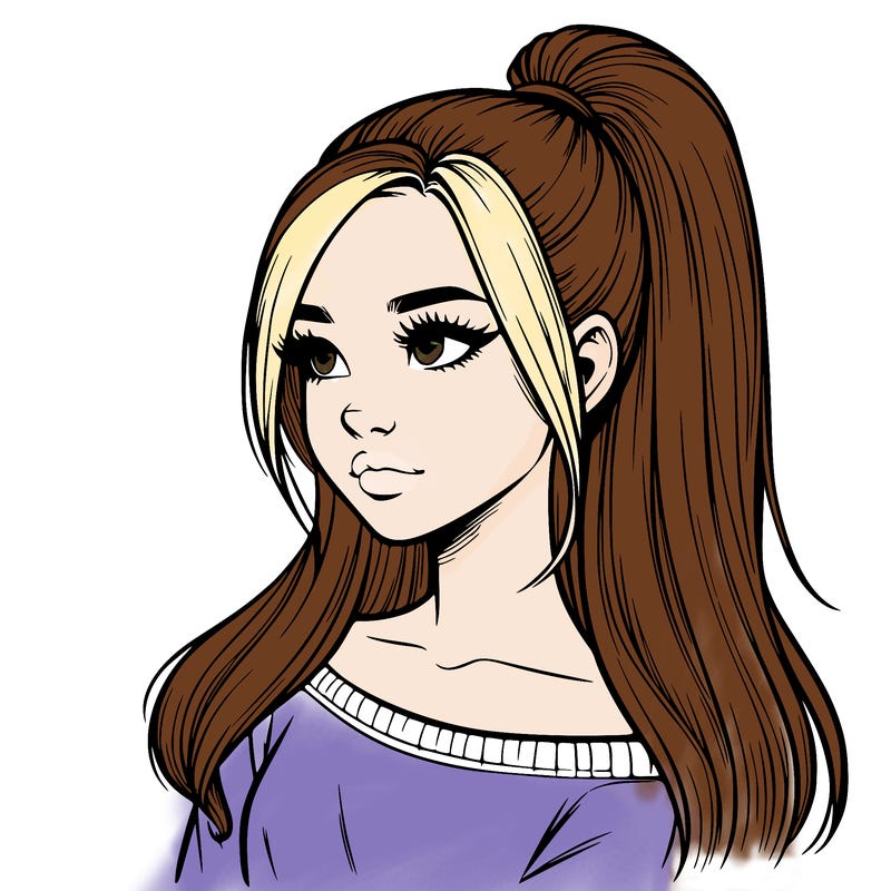 realistic girl with a high ponytail