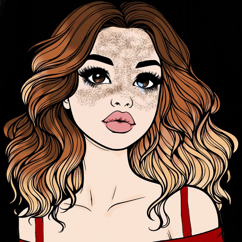 realistic girl with wavy hair and lips