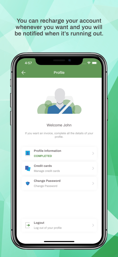 Benutzerprofil-Bildschirm der Pedemontana Lombarda App mit Optionen zur Kontoverwaltung.
