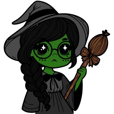 a witch with a braid and two glasses
