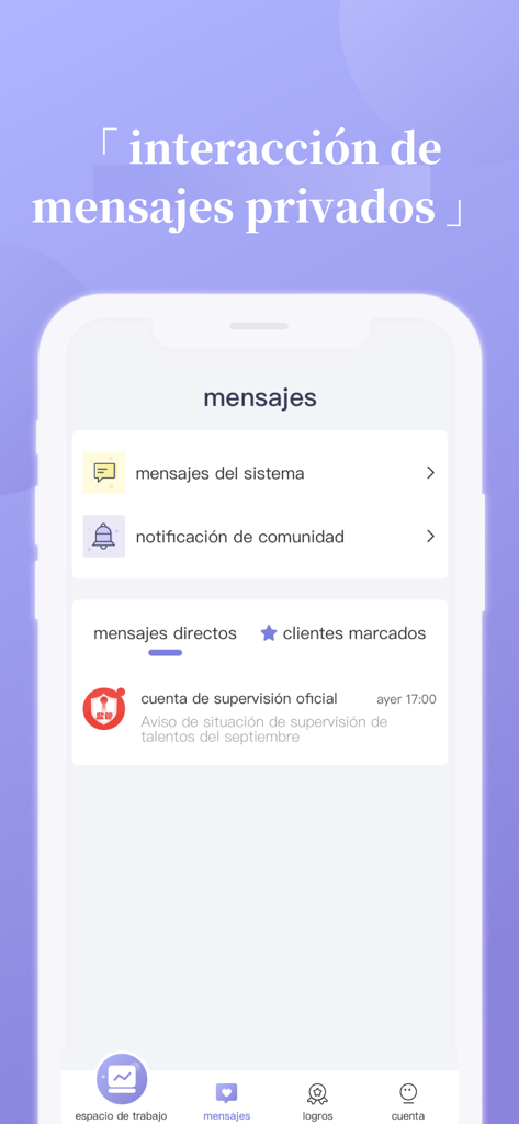 Interface de l'application Salvia-Consultor montrant l'écran des messages privés pour les consultants avec des sections pour les messages système et les conversations directes.