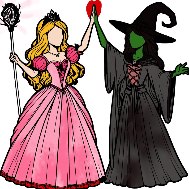 detailed realistic split of a princess and a witch
