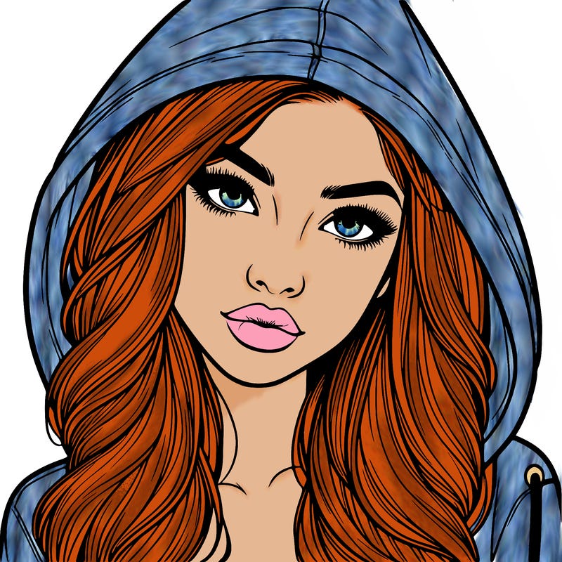 realistic beautiful girl with a hood on
