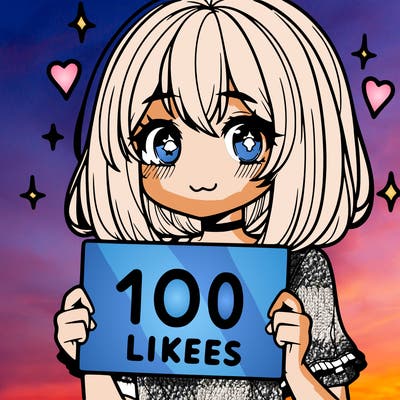 anima girl holding a 100 likes sign in her hand