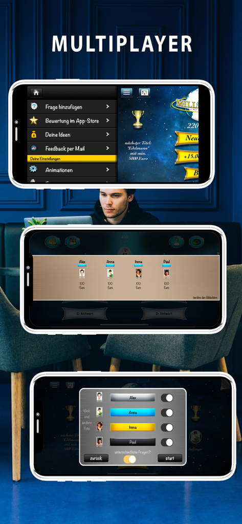 Millionär Strategiequiz M PRO - Oberflächen-Screens von Millionaer Strategiequiz M PRO, die Multiplayer-Optionen zeigen