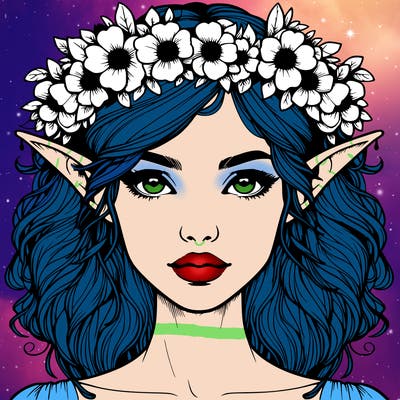 realistic female elf with flower crown