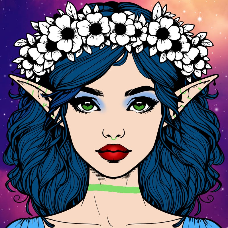 realistic female elf with flower crown