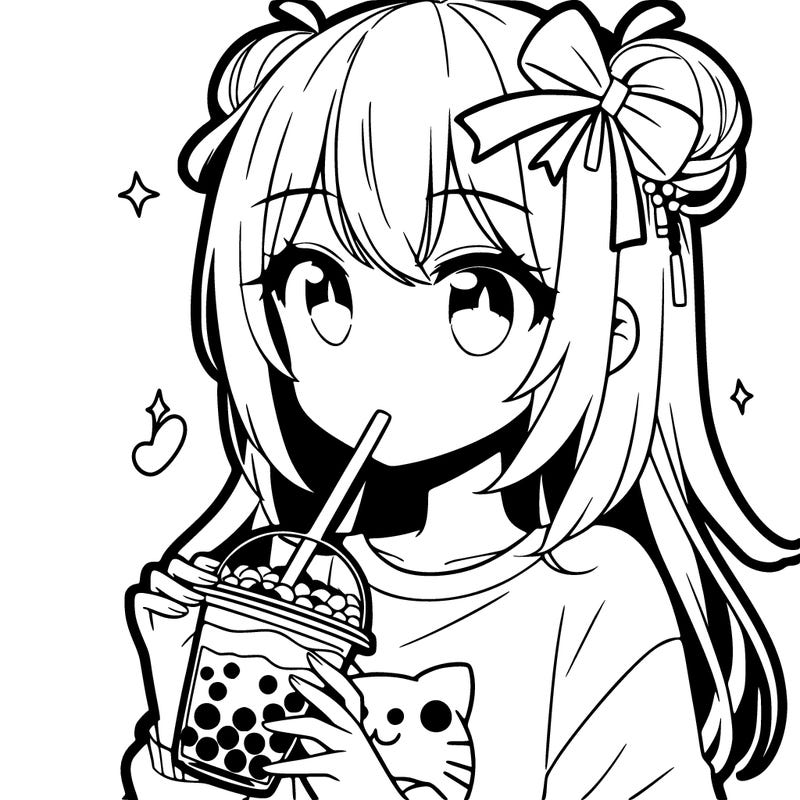 anime girl drinking boba tea