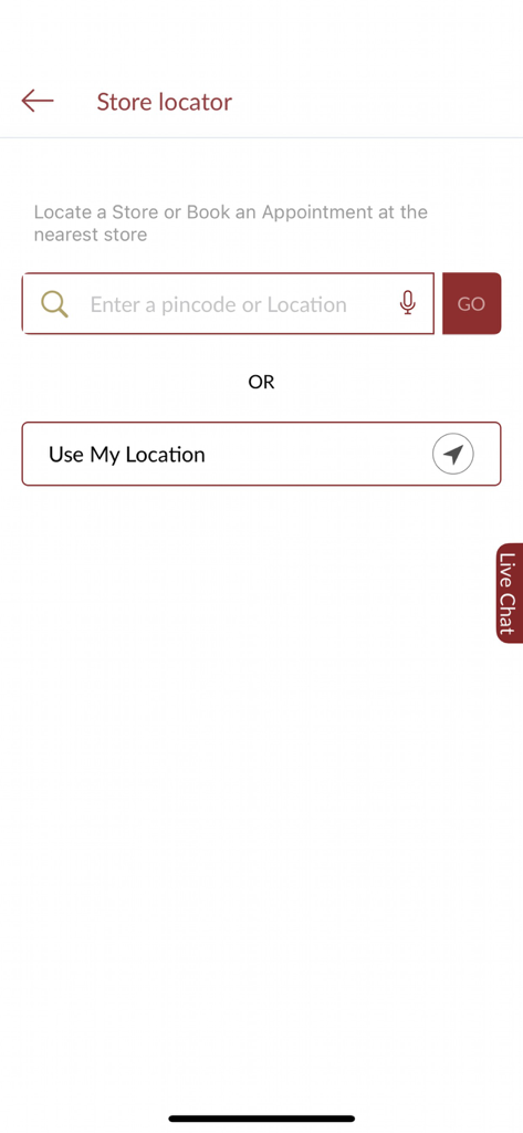 Store locator and appointment booking screen in the Tanishq jewelry app