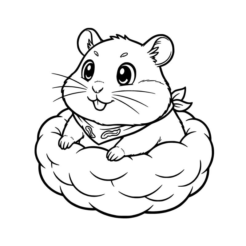 a hamster sits in a cloud-shaped basket
